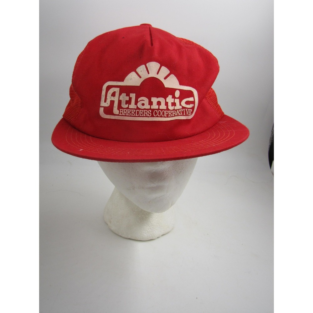 Atlantic Breeders Cooperative Hat Cap Snap Back One Size Red Mesh Trucker Mens